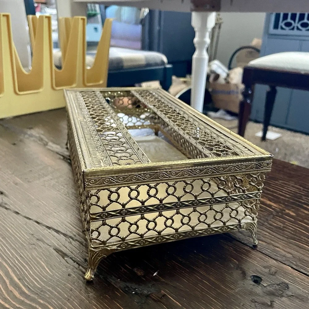 Vintage MCM Hollywood Regency Style Tissue Box Holder with Lid 1960s